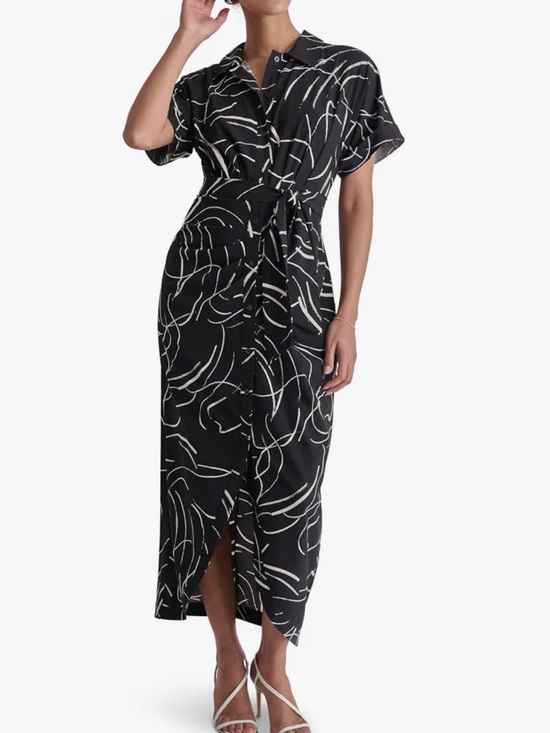 Dkny Dresses & Skirts - DKNY Black and White Abstract mid calf Shirtdress